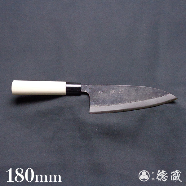 Carbon Blue Steel No. 2 Black Finish Thick Deba Knife Magnolia Handle