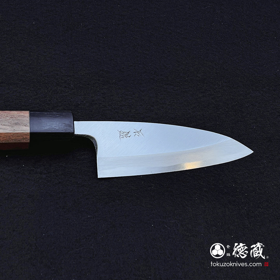 Carbon Blue Steel No. 2 Polished Finish Thick Deba Knife Walnut Octagonal Handle