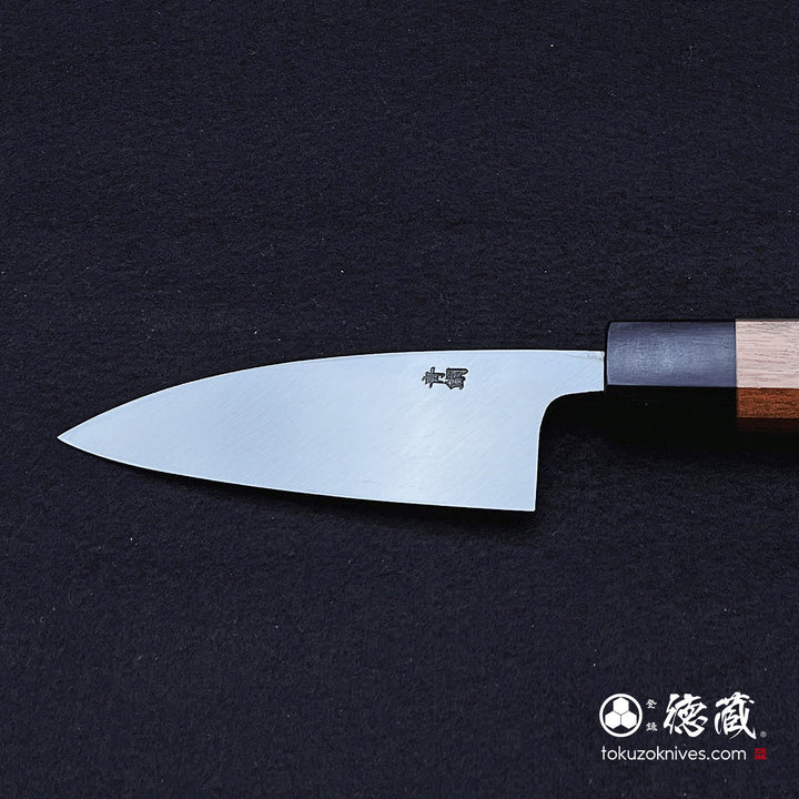 Carbon Blue Steel No. 2 Polished Finish Thick Deba Knife Walnut Octagonal Handle