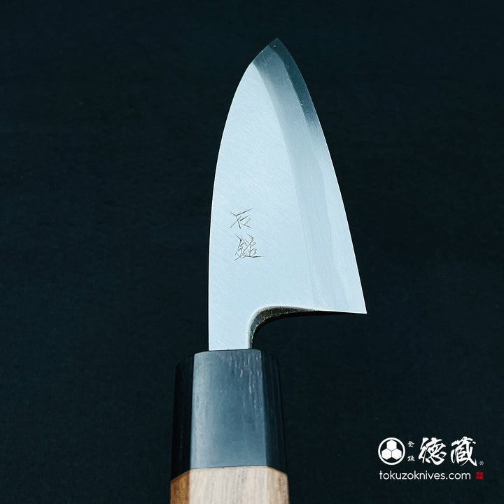 Carbon Blue Steel No. 2 Polished Finish Thick Deba Knife Walnut Octagonal Handle