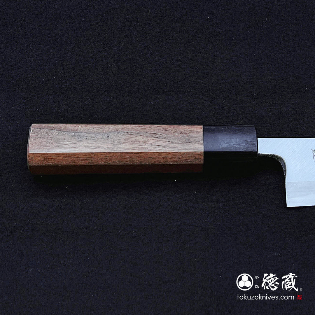 Carbon Blue Steel No. 2 Polished Finish Thick Deba Knife Walnut Octagonal Handle