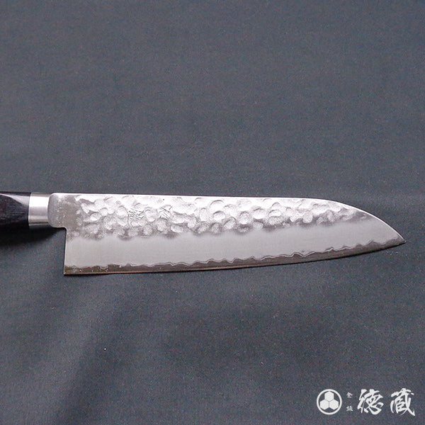 Carbon Aogami Super Hammered Finish Santoku Knife Black Handle