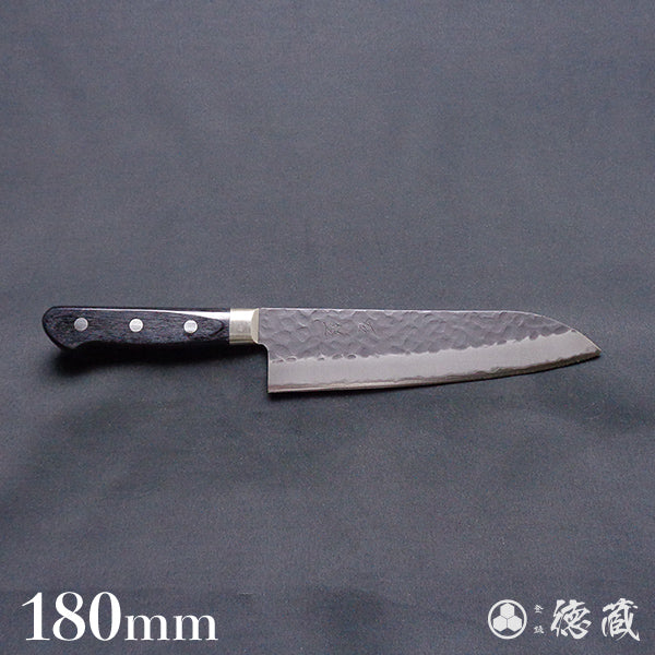 Carbon Aogami Super Black Coating Hammered Finish Santoku Knife Black Handle