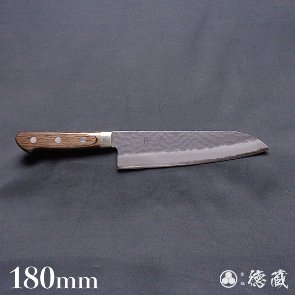 Carbon Aogami Super Black Coating Hammered Finish Santoku Knife Dark Brown Handle