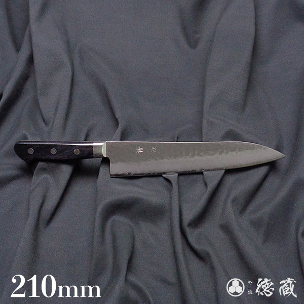 Stainless AUS8 Hammered Finish Kengata Santoku Knife Black Handle