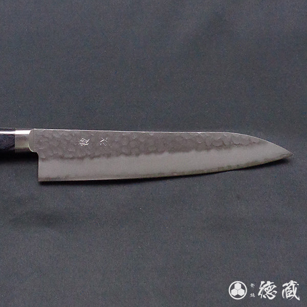 Stainless AUS8 Hammered Finish Kengata Santoku Knife Black Handle