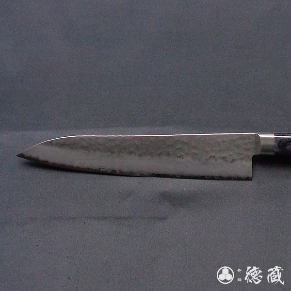 Stainless AUS8 Hammered Finish Kengata Santoku Knife Black Handle