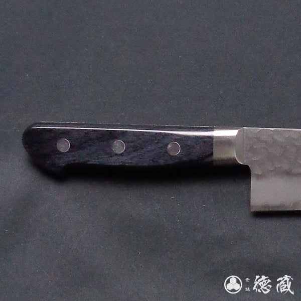 Stainless AUS8 Hammered Finish Kengata Santoku Knife Black Handle