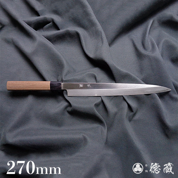 Carbon Blue Steel No. 2 Polished Finish Yanagiba Knife Walnut Octagonal Handle