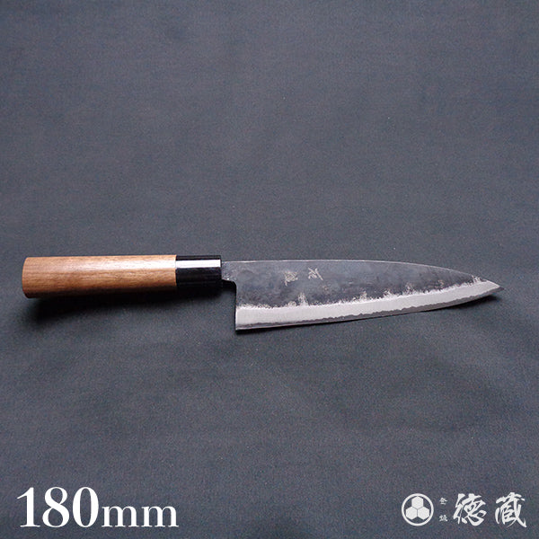 Carbon Blue Steel No. 2 Black Finish Funayuki Knife Walnut Handle