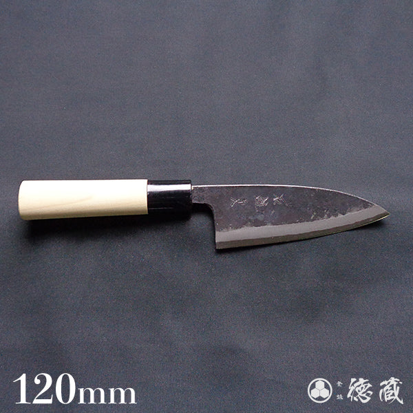 Carbon Blue Steel No. 2 Black Finish Small Deba Knife (Fish Knife) Magnolia Handle