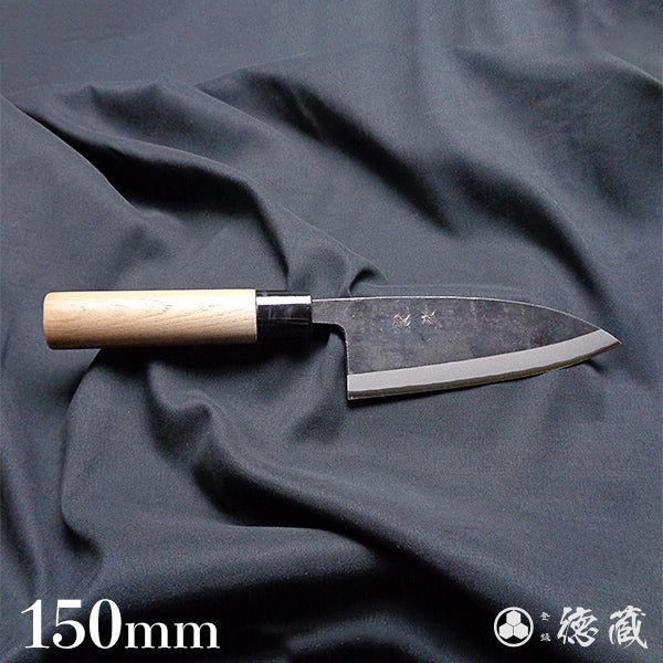 Carbon Blue Steel No. 2 Black Finish Thick Deba Knife Walnut Handle