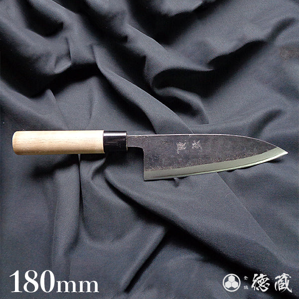 Carbon Blue Steel No. 2 Black Finish Thick Deba Knife Walnut Handle