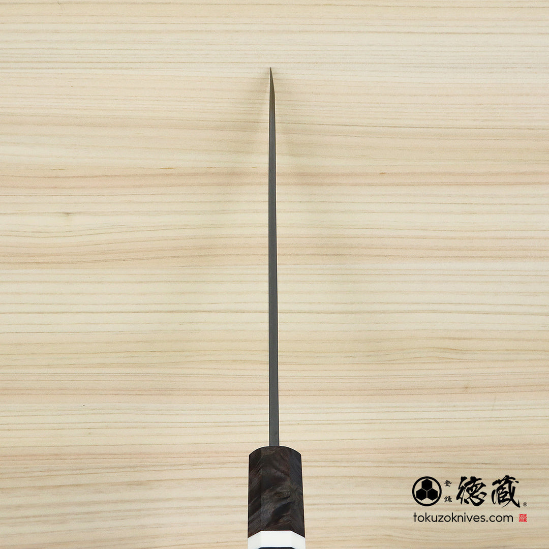 Stainless Silver Steel No. 3 Yanagiba Knife Stabilized Wood Octagonal Handle with White Ring
