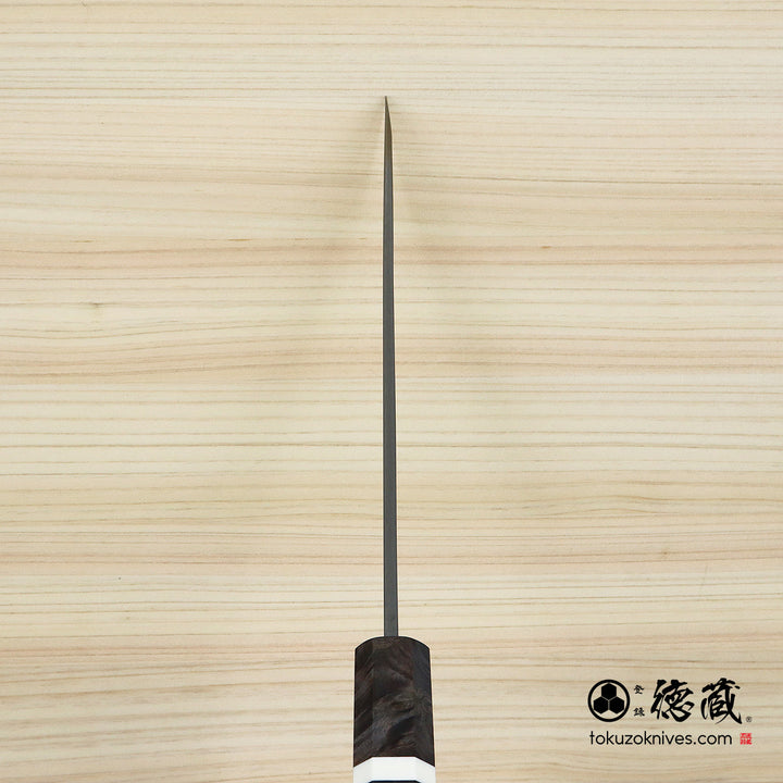 Stainless Silver Steel No. 3 Yanagiba Knife Stabilized Wood Octagonal Handle with White Ring