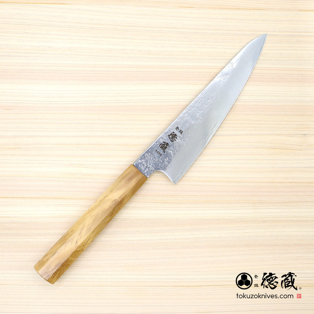 AUS8 Pearskin Finish Stainless Clad Santoku Knife Olive Wood Handle