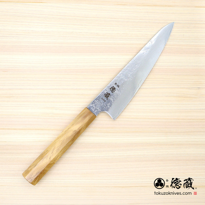 AUS8 Pearskin Finish Stainless Clad Santoku Knife Olive Wood Handle