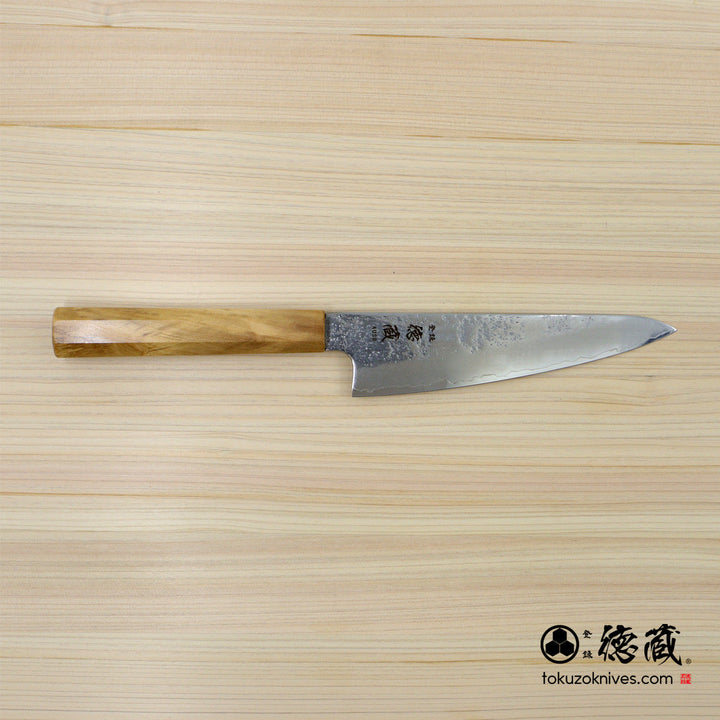AUS8 Pearskin Finish Stainless Clad Santoku Knife Olive Wood Handle