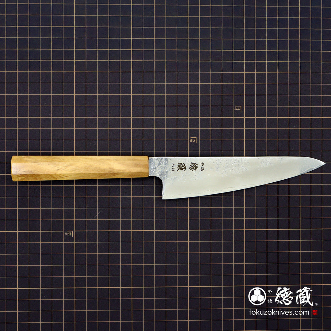 AUS8 Pearskin Finish Stainless Clad Santoku Knife Olive Wood Handle