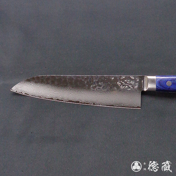 Stainless VG10 Damascus Steel Hammered Finish Santoku Knife Blue Handle