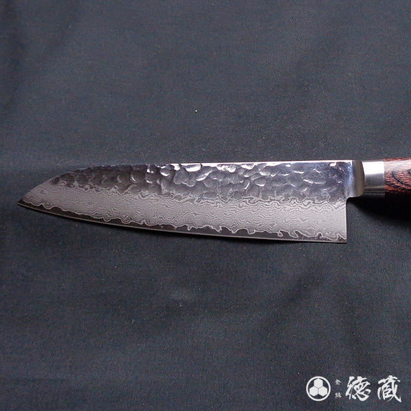 Stainless VG10 Damascus Steel Hammered Finish Santoku Knife Mahogany Handle