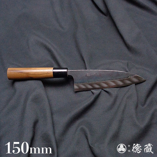 Carbon Blue Steel No. 2 Black Finish Iyo-Style Funayuki Knife Walnut Handle