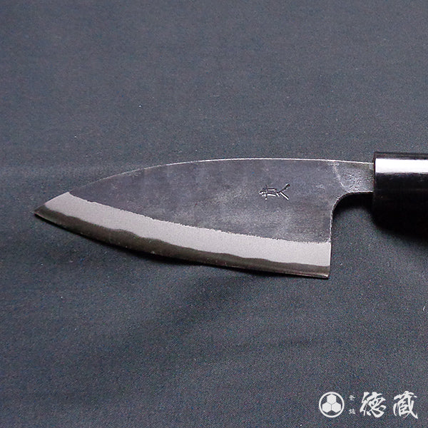 Carbon Blue Steel No. 2 Black Finish Small Deba Knife (Fish Knife) Walnut Handle