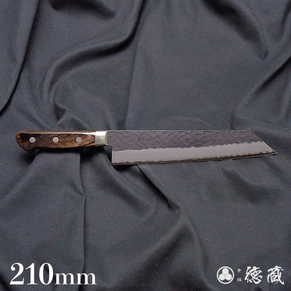 Carbon Aogami Super  Black Coating Hammered Finish Kiritsuke Knife Dark Brown Handle