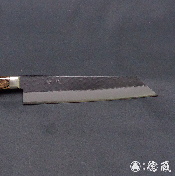 Carbon Aogami Super  Black Coating Hammered Finish Kiritsuke Knife Dark Brown Handle