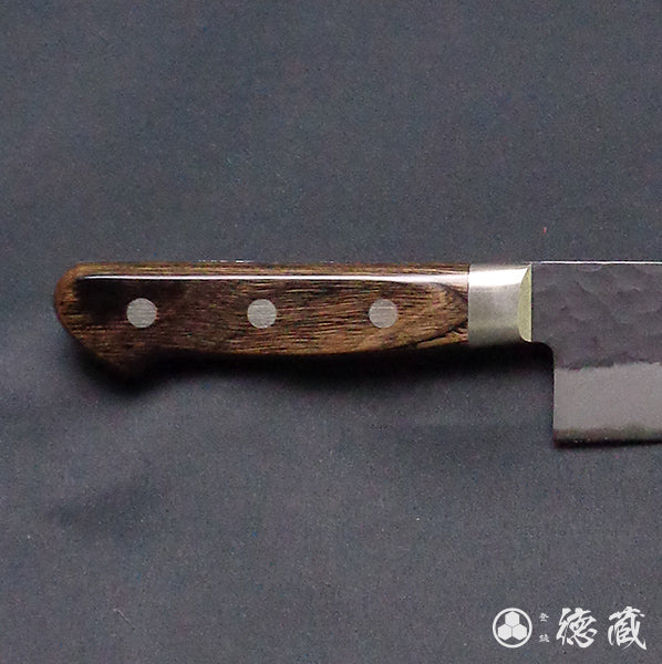 Carbon Aogami Super  Black Coating Hammered Finish Kiritsuke Knife Dark Brown Handle