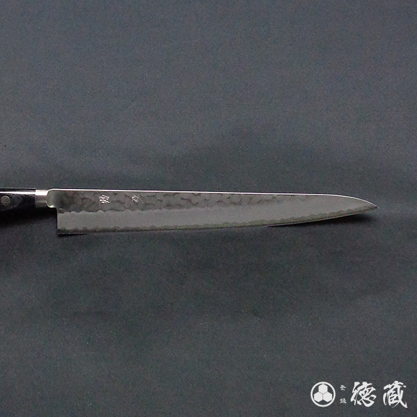 Carbon Aogami Super Hammered Finish Sujibiki Knife (Muscle Knife) Black Handle