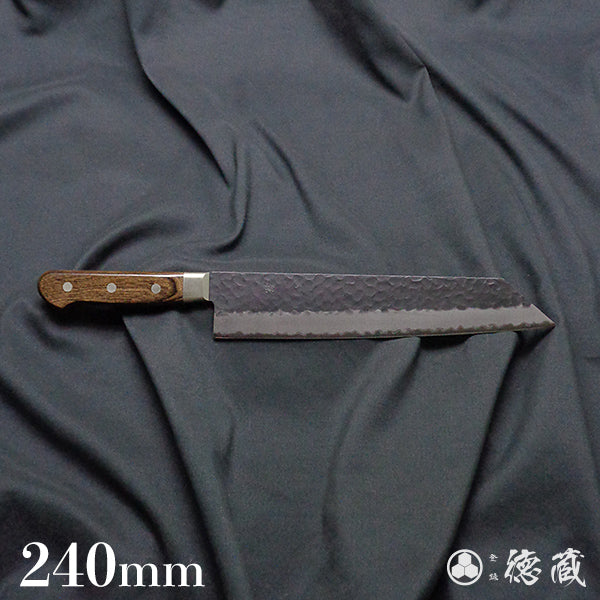 Carbon Aogami Super  Black Coating Hammered Finish Kiritsuke Knife Dark Brown Handle