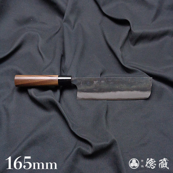 Carbon Blue Steel No. 2 Black Finish Nakiri Knife Magnolia Handle