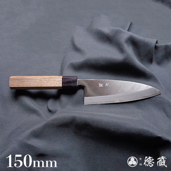 Carbon Blue Steel No. 2 Polished Finish Thick Deba Knife Walnut Octagonal Handle