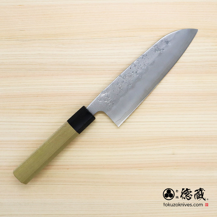 Stainless Silver Steel No. 3 Pearskin Finish Santoku Knife Magnolia Octagonal Handle