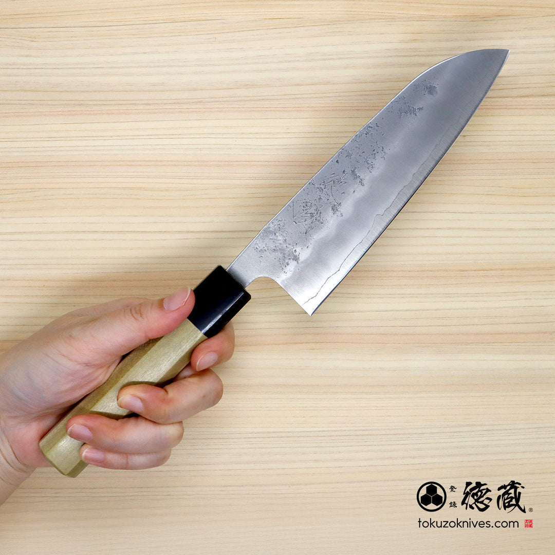 Stainless Silver Steel No. 3 Pearskin Finish Santoku Knife Magnolia Octagonal Handle