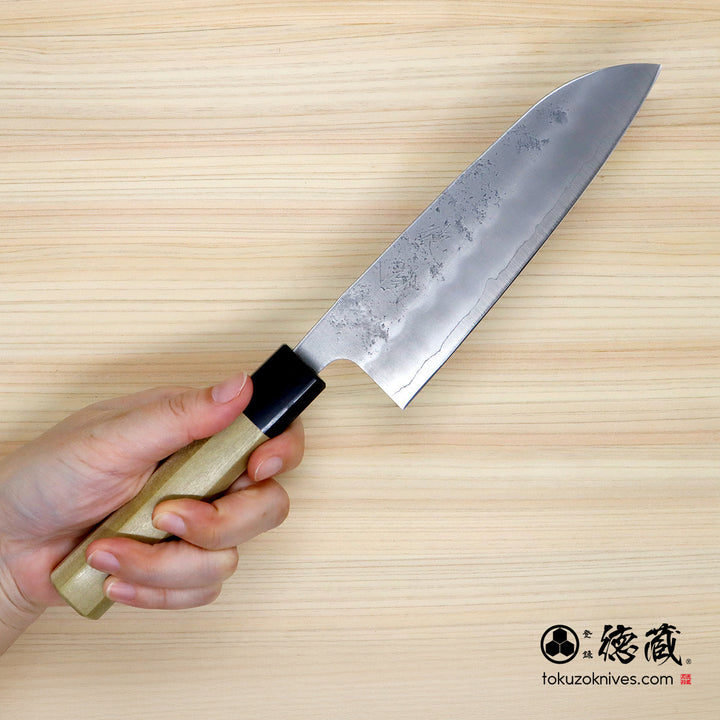 Stainless Silver Steel No. 3 Pearskin Finish Santoku Knife Magnolia Octagonal Handle