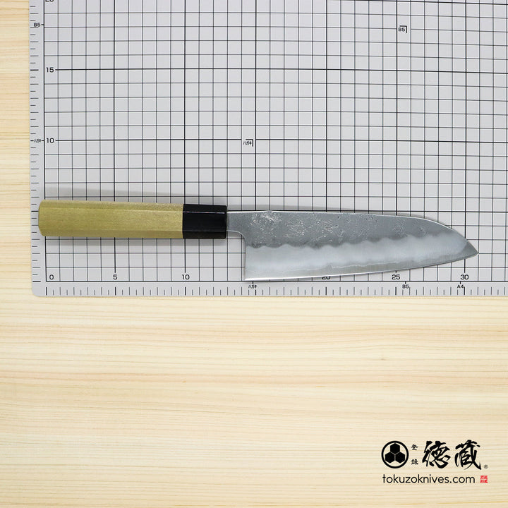 Stainless Silver Steel No. 3 Pearskin Finish Santoku Knife Magnolia Octagonal Handle