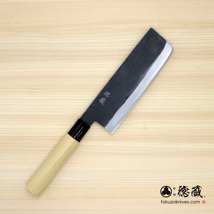 Carbon White Steel No. 2 Black Finish Nakiri Knife Magnolia Handle