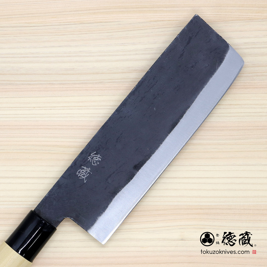 Carbon White Steel No. 2 Black Finish Nakiri Knife Magnolia Handle