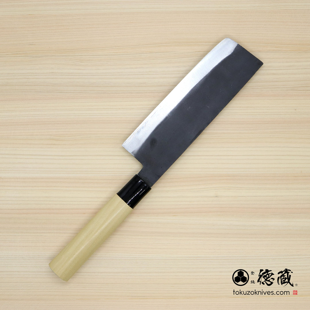 Carbon White Steel No. 2 Black Finish Nakiri Knife Magnolia Handle