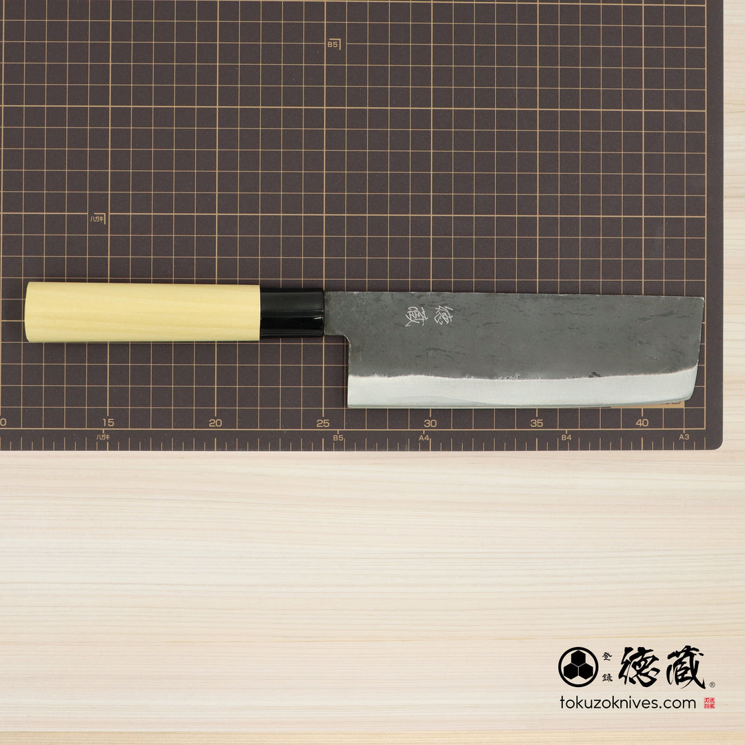 Carbon White Steel No. 2 Black Finish Nakiri Knife Magnolia Handle