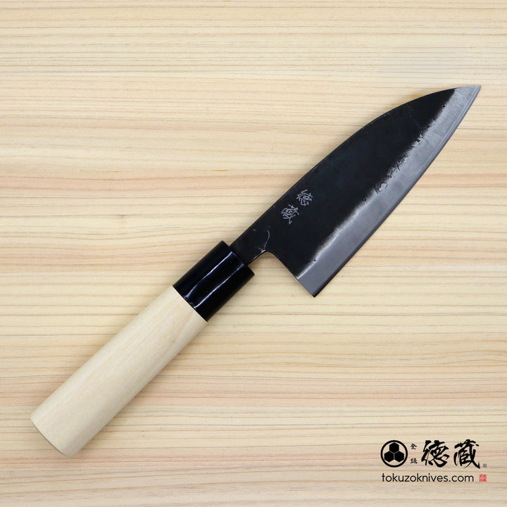 Carbon White Steel No. 2 Black Finish Deba Knife (Fish Knife) Magnolia Handle