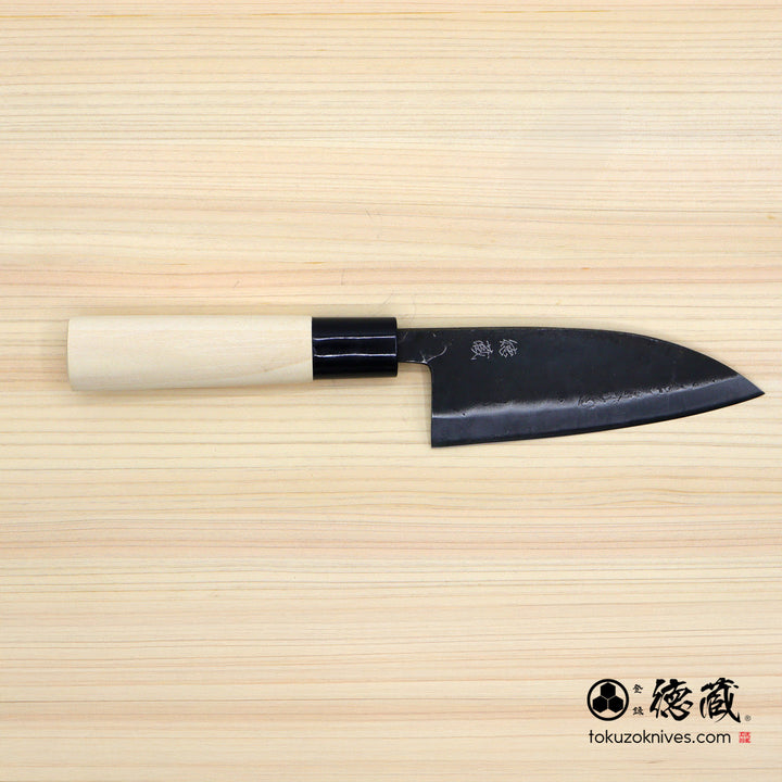 Carbon White Steel No. 2 Black Finish Deba Knife (Fish Knife) Magnolia Handle