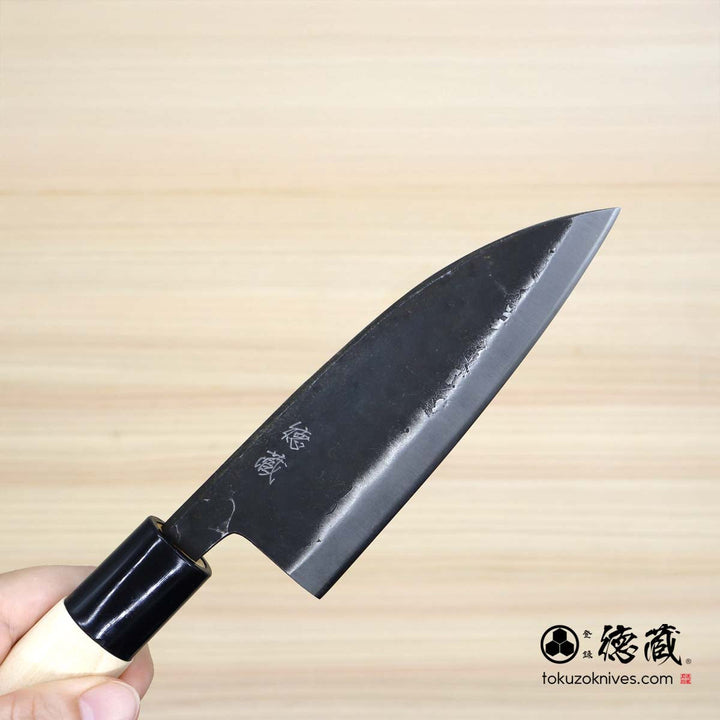Carbon White Steel No. 2 Black Finish Deba Knife (Fish Knife) Magnolia Handle