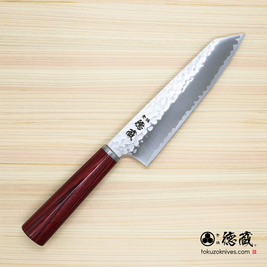 Stainless VG10  Hammered Finish Kiritsuke Santoku Knife Red Laminated Wood Handle