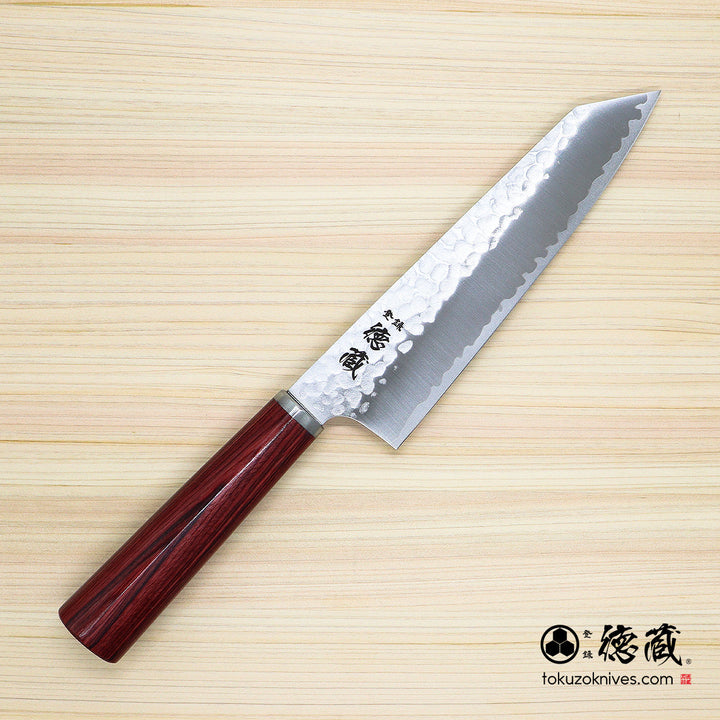 Stainless VG10  Hammered Finish Kiritsuke Santoku Knife Red Laminated Wood Handle