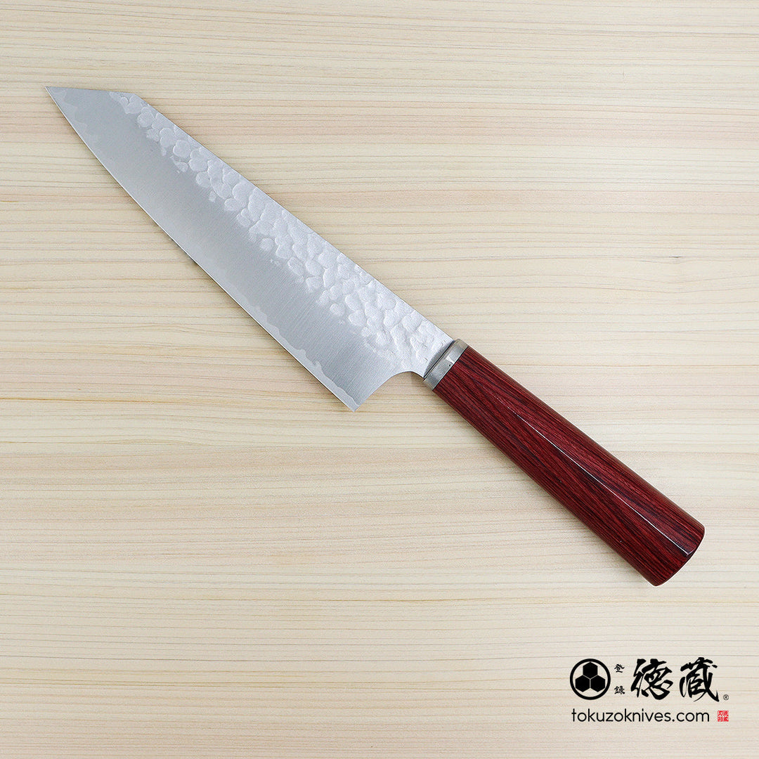 Stainless VG10  Hammered Finish Kiritsuke Santoku Knife Red Laminated Wood Handle