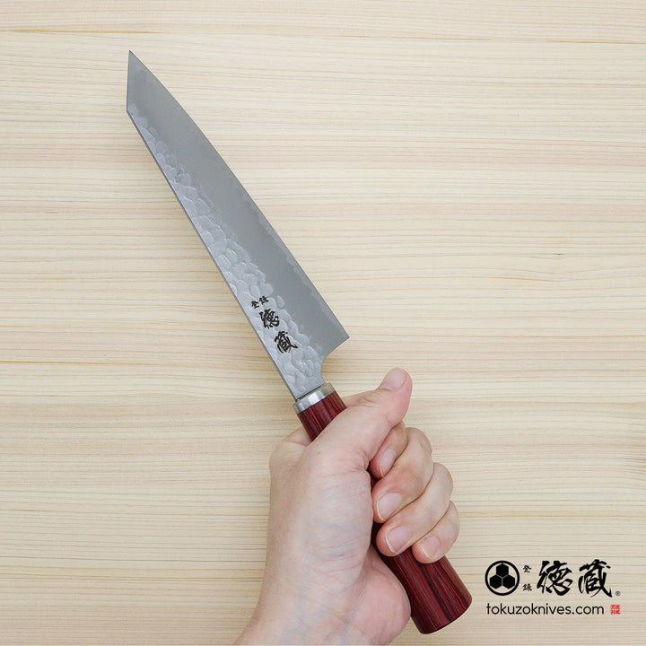 Stainless VG10  Hammered Finish Kiritsuke Santoku Knife Red Laminated Wood Handle