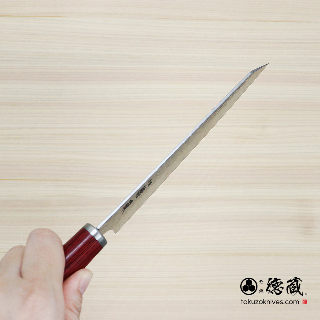 Stainless VG10  Hammered Finish Kiritsuke Santoku Knife Red Laminated Wood Handle